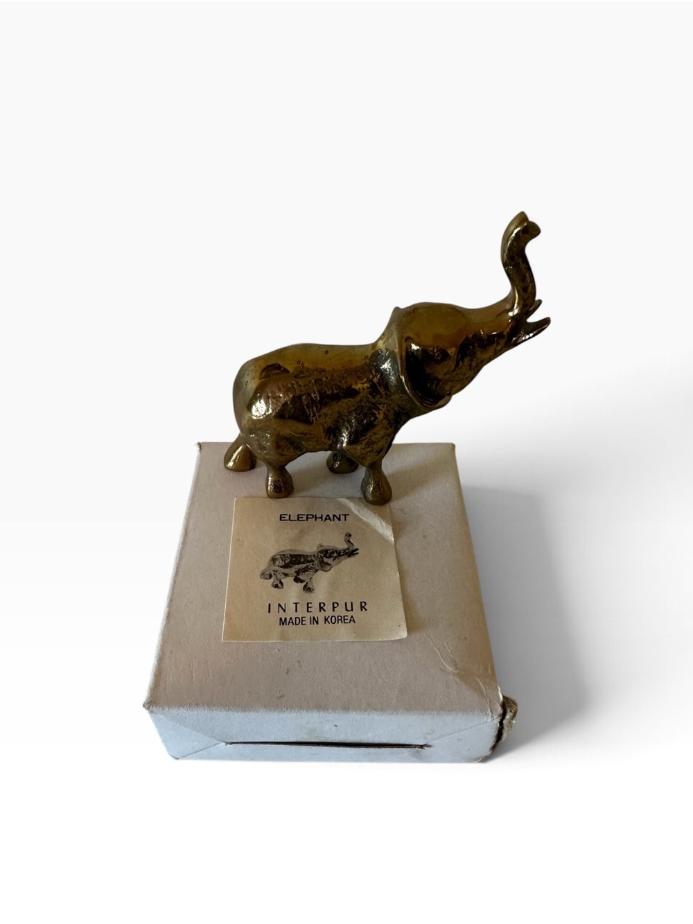 Interpur Solid Brass Elephant Trunk Up Korea Paperweight Decorative Lucky